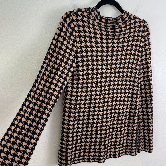 Ann Taylor Womens Small Petite Brown Black Houndstooth Mock Neck Sweater - Picture 8 of 10